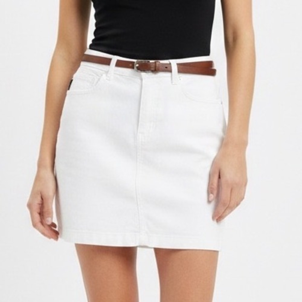 LAUREN Jeans Co‎ White Denim Mini Skirt 14 Cotton Blend Nautical Preppy Summer